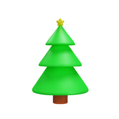 3d render illustration of Christmas trees with gold star. Decoration element for winter or summer seasons. Realistic plant for park. Vector illustration like decoration symbol in clay, plastic style