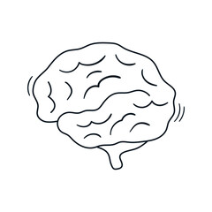 Abstract hand drawn brain illustration. Simple doodle drawing of human organ. Symbol of knowledge,  mental health and intelligence. Outline vector icon.