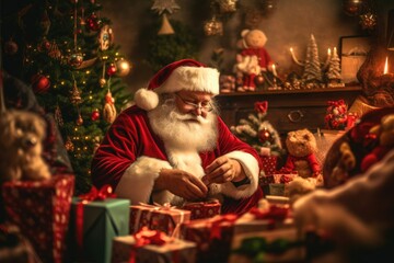 santa claus with christmas presents - Illustration created with Generative ai