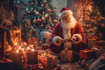 santa claus with christmas presents - Illustration created with Generative ai