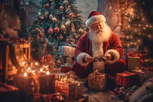 santa claus with christmas presents - Illustration created with Generative ai - Powered by Adobe