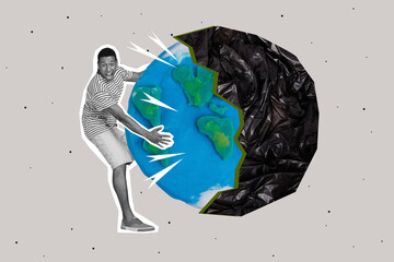 Photo placard collage illustration polyethylene threat protect planet earth eco friendly junk...