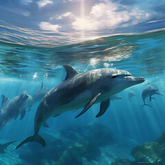 Fototapeta premium Les acrobates de l'océan : Dauphins en pleine performance