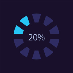 Segmented circle progress bar infographic chart design template for dark theme. Editable radial infochart with percentage amount. Visual data presentation. Myriad Pro-Bold, Regular fonts used