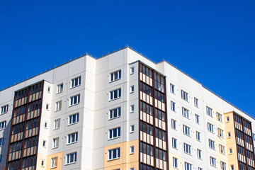 Architectural design of apartment buildings. External view of a new building, residential building, apartments. Modern houses, apartments.Facade of a high-rise apartment