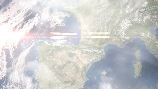 Zoom in from space and focus on Bayonne, France. 3D Animation. Background for travel intro. Elements of this image furnished by NASA
