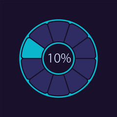 Obraz premium Donut infographic chart design template for dark theme. Ten percentage. Sales part. Editable radial infochart with success level. Visual data presentation. Myriad Pro-Bold, Regular fonts used