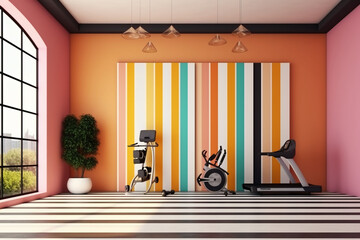 Modern conceptual Luxury Contemporary stylish Gym with bold colors and geometric patterns. AI generative