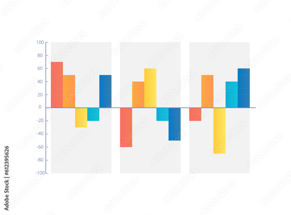 Aufkleber both directions column infographic chart design template. above and below zero values. editable info