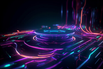 Neon abstract 3d render background, Generative AI