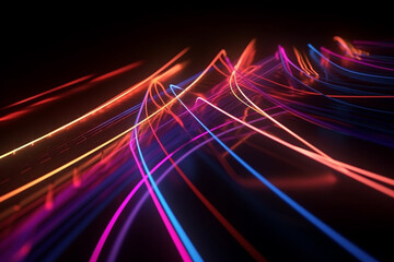 Abstract glowing neon lines background, glowing ascending lines, Generative AI
