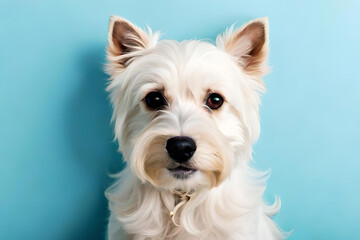 West Highland White Terrier on light blue background