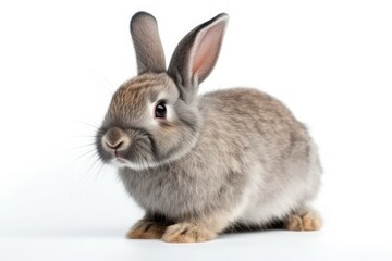 Close-up gray rabbit isolated on white background. Generative AI