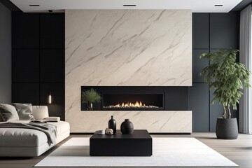 Designer Living Room Showcasing a Stylish Modern Aesthetic.. - obrazy, fototapety, plakaty