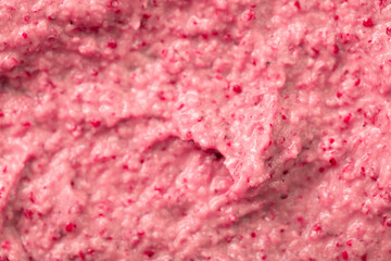 Berry yoghurt ice cream. Smoothies from fresh fruits and berries. Ice cream texture. Delicious sweet dessert close-up as a background.