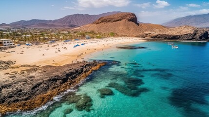 Aerial View of Cape Verde's Beautiful Tarrafal Beach in Santiago Island - A Stunning African Archipelago in the Atlantic Bay: Generative AI
