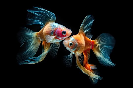 Underwater Romance: Two Kissing Fish in a Colorful Tropical Aquarium. Generative AI