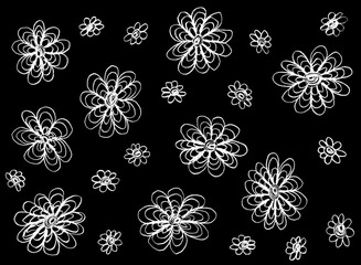 White decorative flowers on a black background