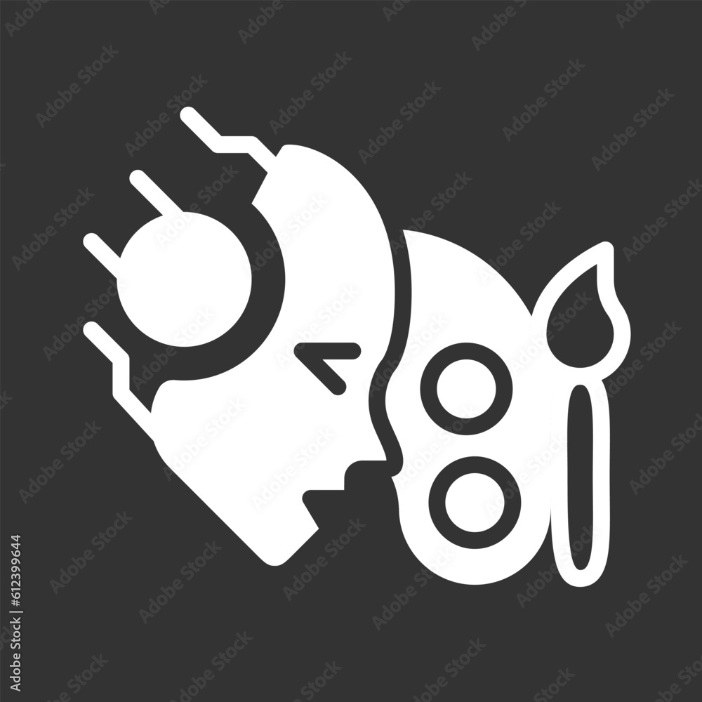 Poster ai creates white linear glyph icon for night mode. image producing. machine learning. negative space