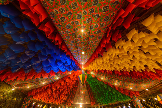 Colorful flags and decorative balloon for the Saint John party, which takes place in June in northeastern Brazil