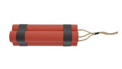 Red dynamite bunch with wick isolated on transparent and white background. TNT concept. 3D render