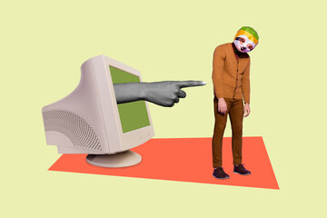 Surreal template collage of tired worker person feel low energy boss pointing demand doing more from computer