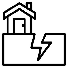 earthquake, ground shift, damaged house, earthquake disaster icon