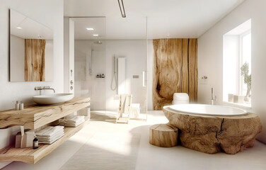 Fototapeta na wymiar Rustic interior design of modern bathroom. Created with generative AI