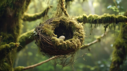 A petite and delightful bird with radiant feathers relaxes in its nest. This image reveals the attractiveness and multiplicity of bird life. Generative AI
