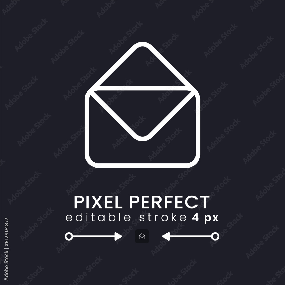 Poster email white linear desktop icon on black. message receiving. online communication. digital service. 