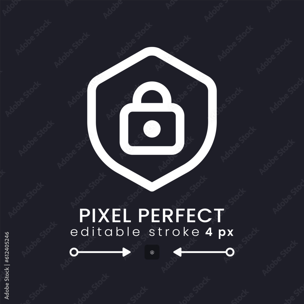 Aufkleber protection white linear desktop icon on black. shield with lock. system security. internet privacy. 