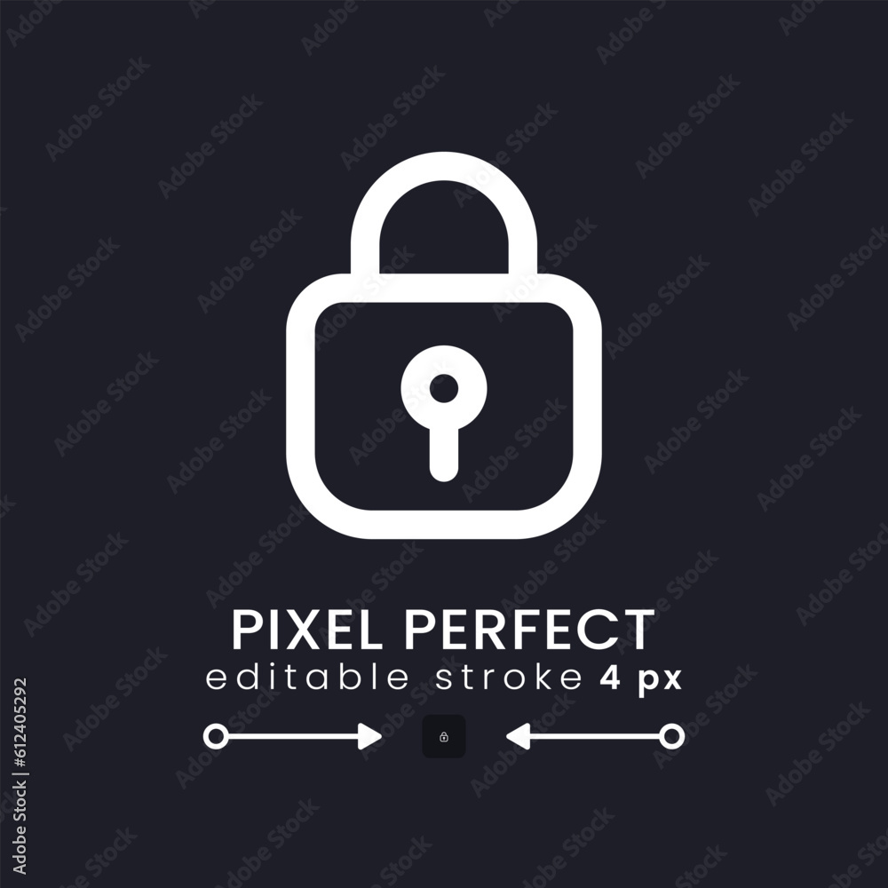 Poster private key white linear desktop icon on black. access control. confidential information. pixel perf