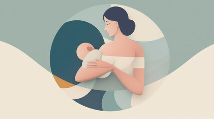 A gentle pastel illustration depicting a mother embracing her baby. Generative AI.