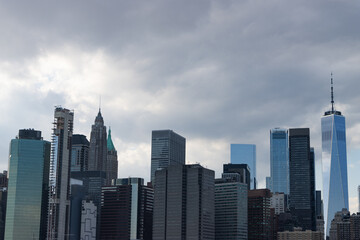 Fototapeta na wymiar New York City Lower Manhattan Financial District Skyline on a Cloudy Day