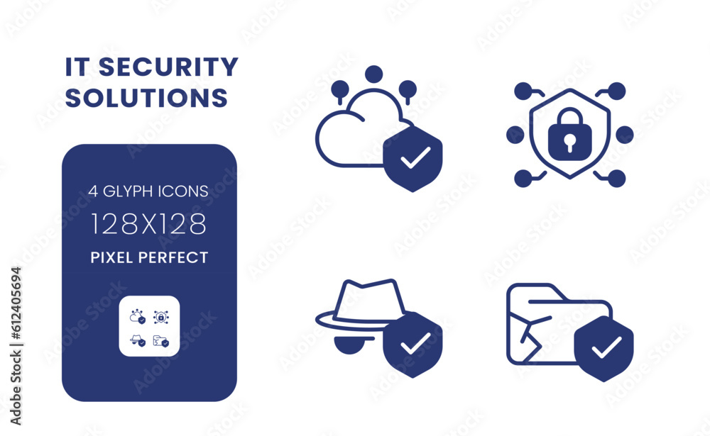 Poster data security solutions black solid desktop icons pack. cloud computing provider. pixel perfect 128x