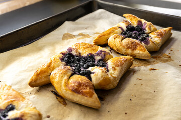 Blueberry Cream Cheese Pastries. Blueberry Puff Pastry Pies. food concept