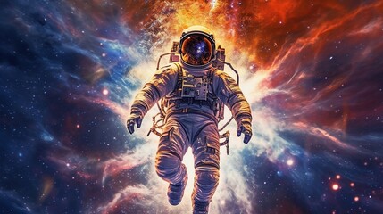artistic astronaut surrounded by stars and planets. Generative ai.