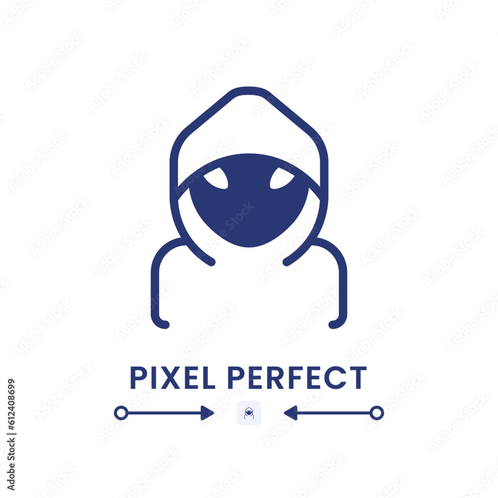 Wall mural Hacker black solid desktop icon. Network security. Cybercrime attack. Malicious software. Pixel perfect 128x128, outline 4px. Silhouette symbol on white space. Glyph pictogram. Isolated vector image