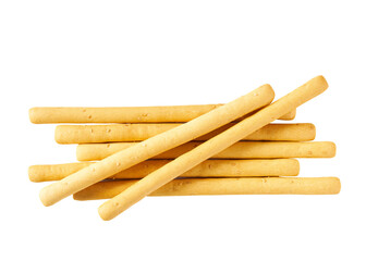 Italian grissini breadsticks isolated on white background. Top view.