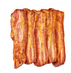fried bacon rashers close-up isolated on a white background.