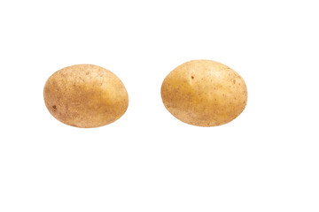 fresh raw potatoes isolated on white background, top view.