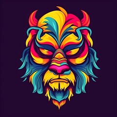 Obraz premium Abstract strange mascot face in bright vivd colors, ai generated