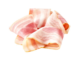 Smoked bacon strips, isolated on white background.