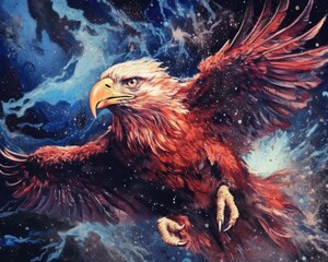 Fototapeta premium art eagle in space . dreamlike background with eagle . Hand Drawn Style illustration