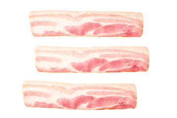 Slices of smoked bacon isolated on white background. Smoked bacon isolated.