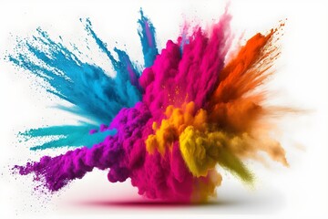 Colorful powder explosion on white background, ai generated