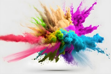 Fototapeta na wymiar Colorful powder explosion on white background, ai generated