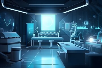 Abstract laboratory in blue tones, ai generated