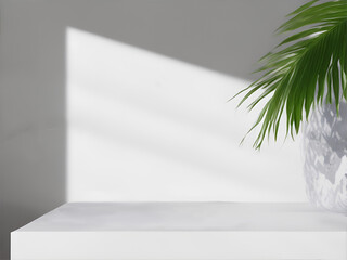Mockup, backdrop, background, plant, leaf, leaves, marble, rock, stone, white, green, interior, living, couch, 3d, light, empty, floor, blank, architecture, table, podium, studio, minimal, showcase,
