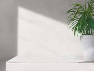 Mockup, backdrop, background, plant, leaf, leaves, marble, rock, stone, white, green, interior, living, couch, 3d, light, empty, floor, blank, architecture, table, podium, studio, minimal, showcase,